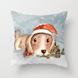 Christmas Puppy Look Throw Pillow