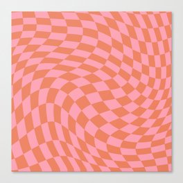 Muted orange and pink swirl checker Canvas Print