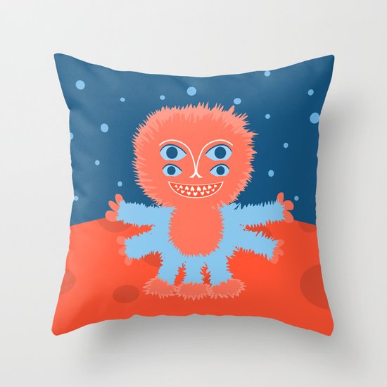 Focussian Furry Alien Throw Pillow