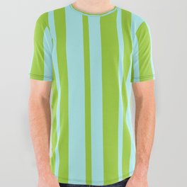 [ Thumbnail: Green and Turquoise Colored Stripes Pattern All Over Graphic Tee ]