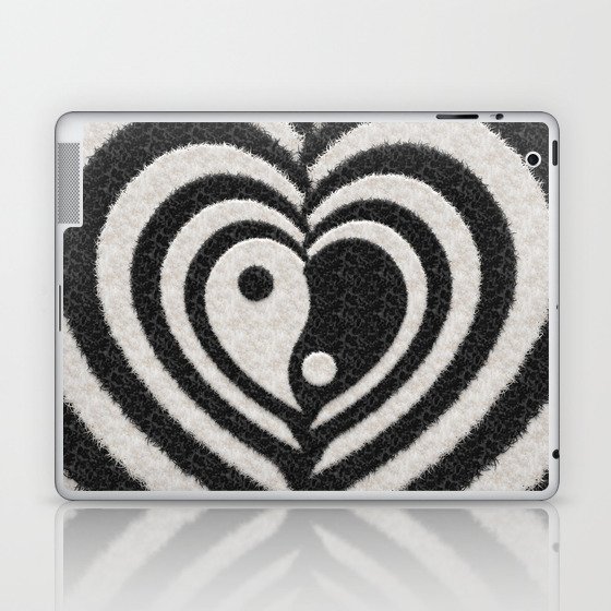 Furry Ying Yang Hearts (Faux Black and White Animal Fur, Digital Art) (xii 2021) Laptop & iPad Skin