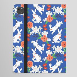 Blue White Spring Bunny Floral Garden iPad Folio Case