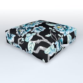 Spring Flowers Pattern Blue on Black Outdoor Floor Cushion
