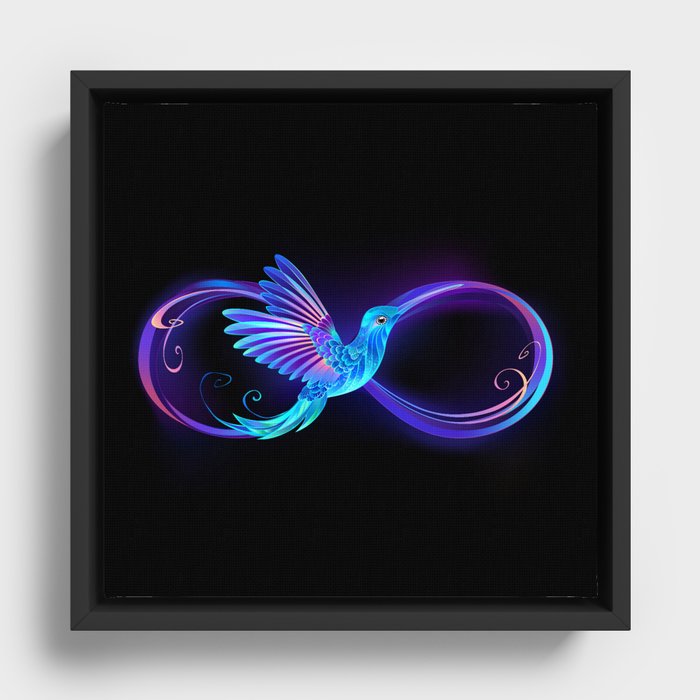 Infinity symbol with glowing hummingbird Framed Canvas