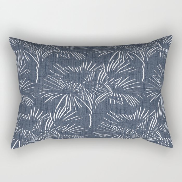 70’s Retro Palm Trees Navy Blue Rectangular Pillow