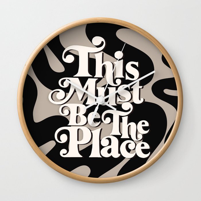 This Must Be The Place - 70s, Vintage, Retro, Abstract Pattern (Black & Beige) Wall Clock