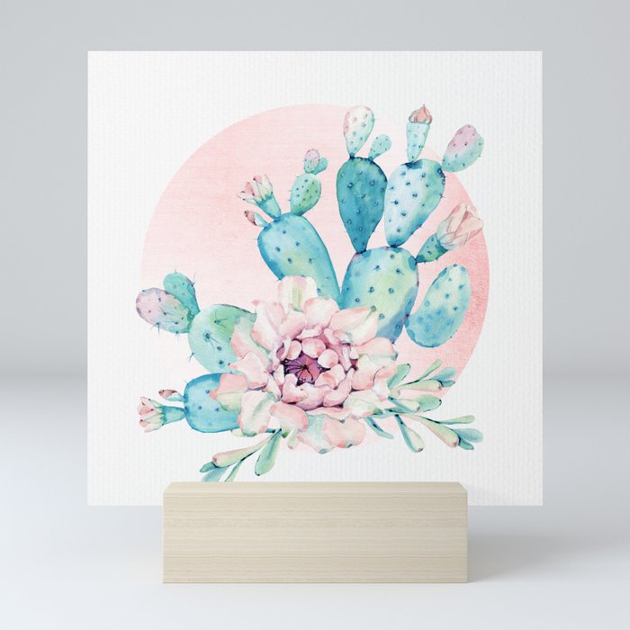 Desert Cactus Flower with Rose Gold Sun Mini Art Print