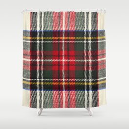 Scottish tartan pattern. Red and white wool plaid print as background. Symmetric square pattern. Shower Curtain