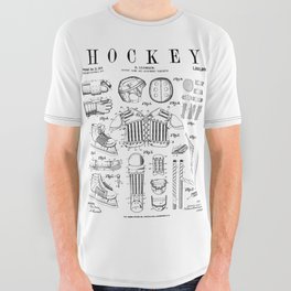 Ice Hockey Player Winter Sport Vintage Patent Print All Over Graphic Tee
