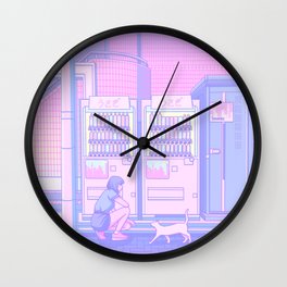 Vending Machines Wall Clock | Cat, Manga, Curated, Drawing, Surudenise, Pink, Kawaii, Shinjuku, Moon, 80S 