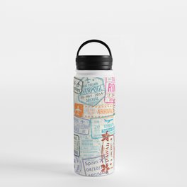 Vintage World Map with Passport Stamps Water Bottle