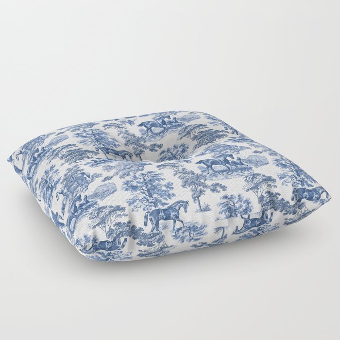 Elegant Vintage Blue Horse Toile Pattern Floor Pillow