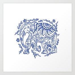 Inner joy Elephant Indigo Blue Art Print