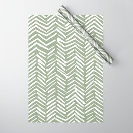 Boho, Abstract, Herringbone Pattern, Sage Green and White Wrapping Paper