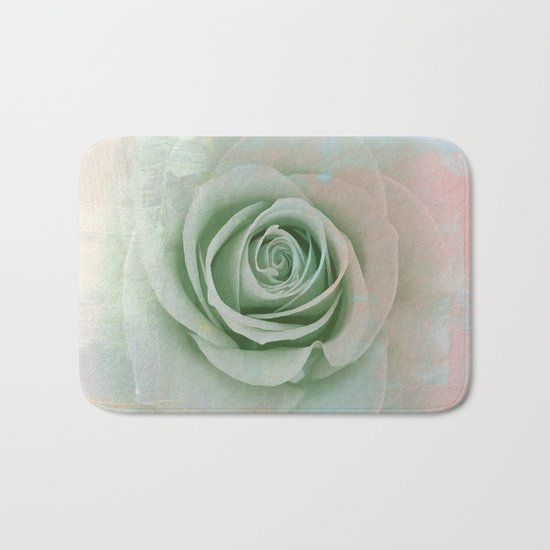 Elegant Painterly Mint Green Rose Abstract Bath Mat