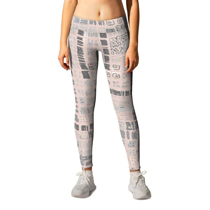peach and grey ink marks hand-drawn collection Leggings