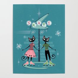 Vintage Kitty Skate Date ©studioxtine Poster