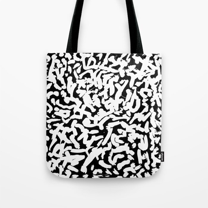 Black and White Abstract Brush Strokes Pattern Tote Bag