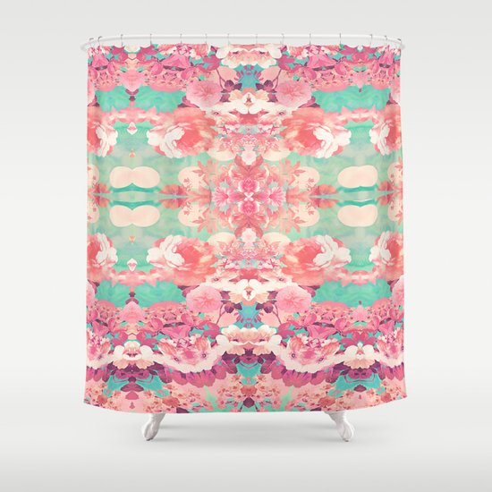 Pink Floral Teal Fashion Kaleidoscope Pattern Shower Curtain by Girly Trend  Society6