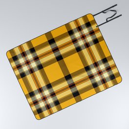 Argyle Fabric Plaid Pattern Autumn Colors Yellow and Black Picnic Blanket