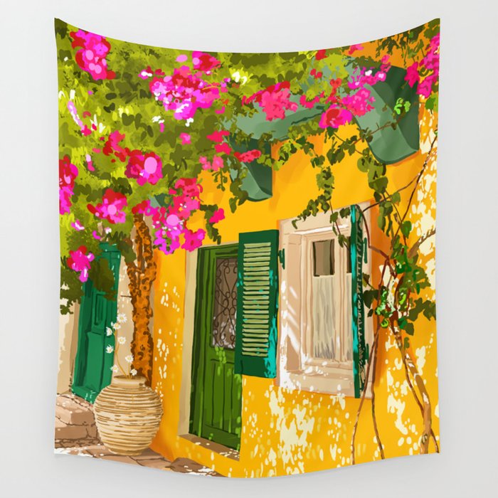 Living in the Sunshine. Always. | Summer Exotic Travel Architecture | Italy Sicily Boho Buildings Wall Tapestry