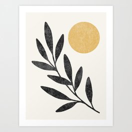 Leaf Sun 1 - Gold Black Art Print