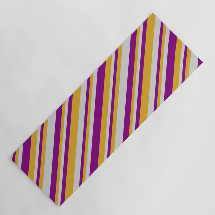 Light Gray, Purple & Goldenrod Colored Lines Pattern Yoga Mat