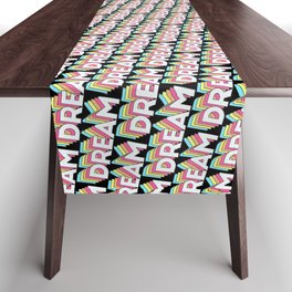 'Dream' Trendy Rainbow Text Pattern (Black) Table Runner