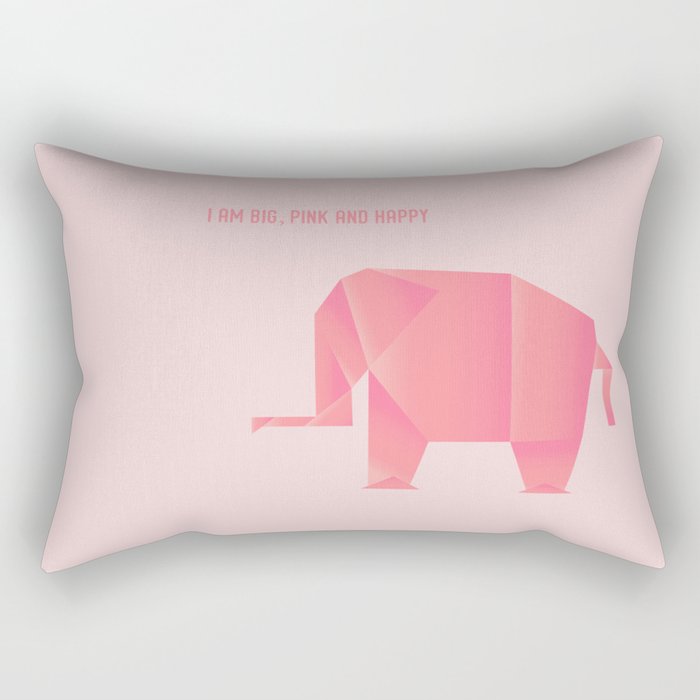 Big, Happy Elephant - Origami Pink Elephant Rectangular Pillow