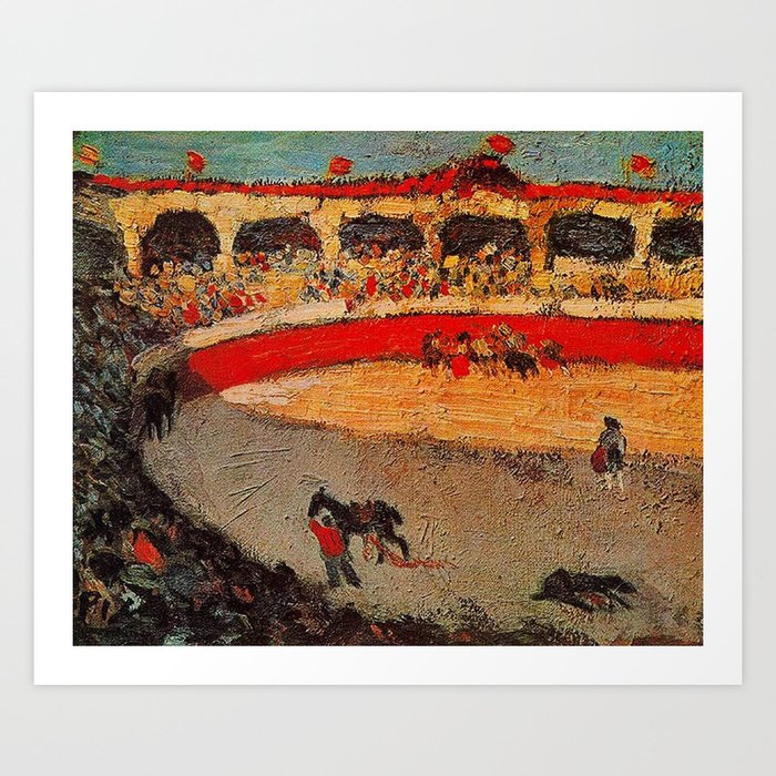 Pablo Picasso - La Corrida - Plaza de Toros Pamplona, Spain matador and bull landscape painting  Art Print