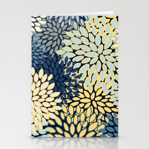 Modern Floral Yellow and Blue Art Stationery Cards