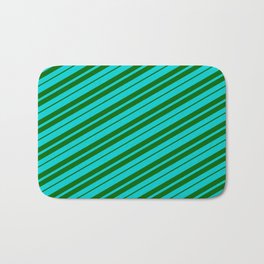 [ Thumbnail: Dark Turquoise & Dark Green Colored Lined/Striped Pattern Bath Mat ]