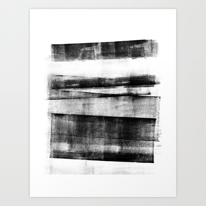 Black and Grey Layered Abstract Monotype Art Print