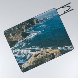 Spain Photography - Blue Ocean Waves By The Coast Picnic Blanket