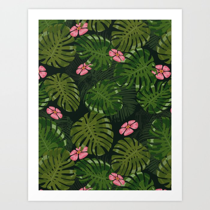 Modern Green Flower And Tropical Jungle Art Print