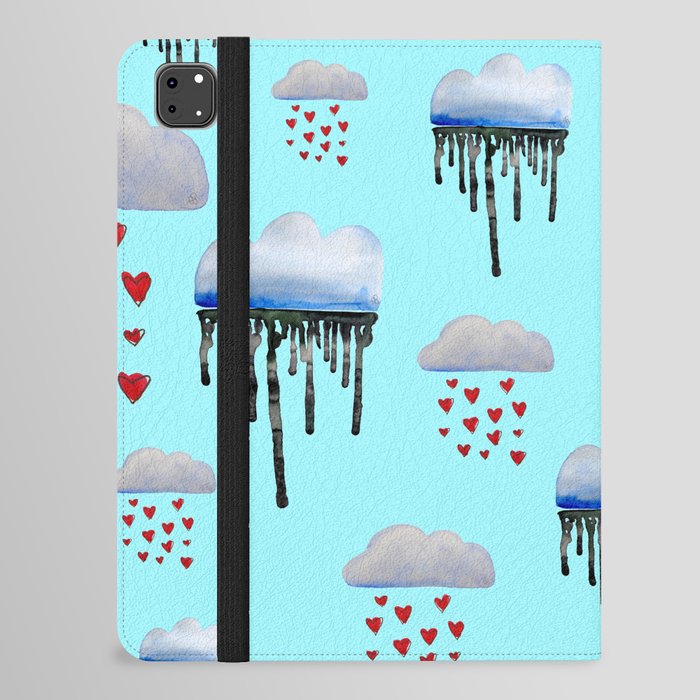 It's Raining Again - Watercolor Rain Clouds Pattern iPad Folio Case
