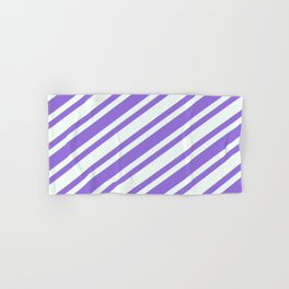 [ Thumbnail: Purple and Mint Cream Colored Pattern of Stripes Hand & Bath Towel ]