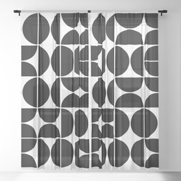 Mid Century Modern Geometric 04 Black Sheer Curtain | Minimalist, Midcentury, Modern, Midcenturygeometric, Retro, Illustration, Monochrome, Popart, Vector, Pattern 