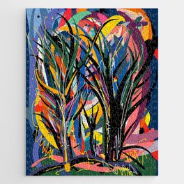 Trees in the Night Landscape Abstract Art Expressionism Jigsaw Puzzle