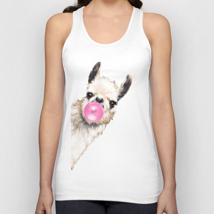 Bubble Gum Sneaky Llama in Green Unisex Tanktop Bubble Gum Sneaky Llama in Green Unisex Tanktop