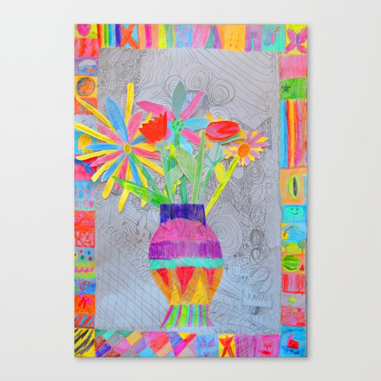Flower Vase | Kids Painting | 3D Collage Canvas Print