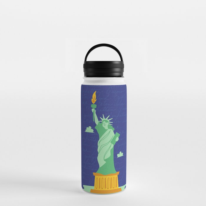 Statue of liberty green yellow Water Bottle