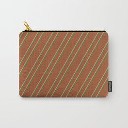 [ Thumbnail: Sienna, Light Coral & Forest Green Colored Stripes Pattern Carry-All Pouch ]