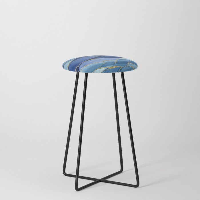 Dark Mystic Blue Marble Mermaid Ocean Waves Counter Stool