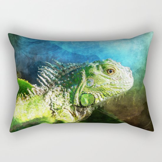 Blue And Green Iguana Profile Rectangular Pillow