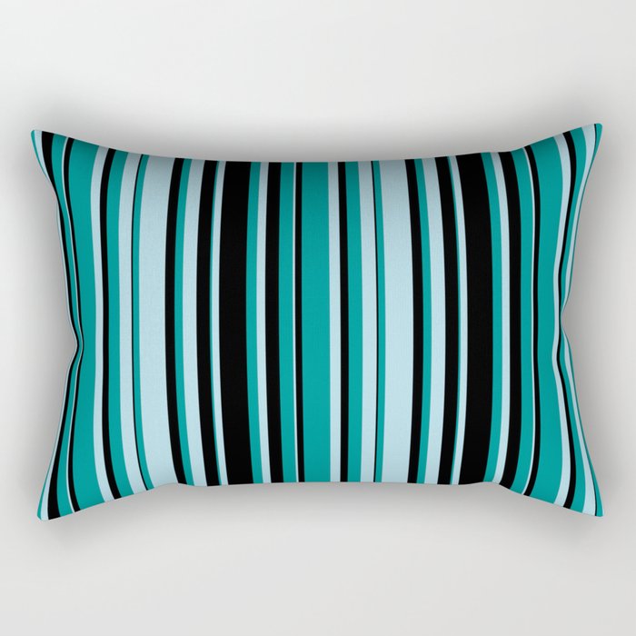 Light Blue, Dark Cyan & Black Colored Striped Pattern Rectangular Pillow