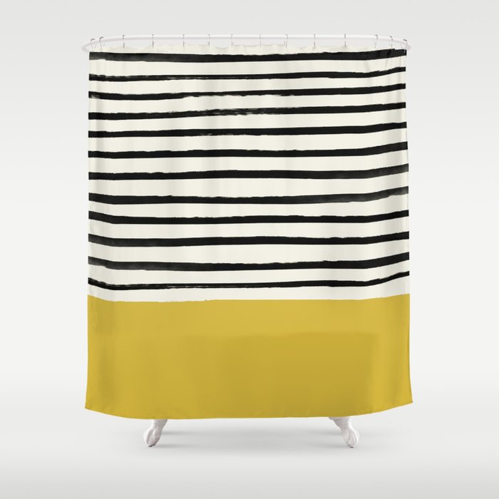 Mustard Yellow & Stripes Shower Curtain