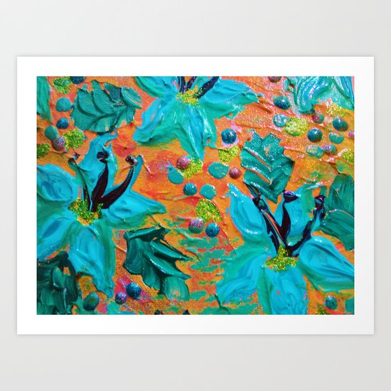 BLOOMING BEAUTIFUL 2 - Modern Abstract Acrylic Tropical Floral Painting, Home Decor Gift for Her Art Print