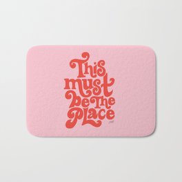 This Must Be The Place (Pink/Red Palette) Bath Mat | Lettering, Curated, Funky, Lyrics, Pinklettering, Graphic Design, Talking Heads, Red, Dormroom, Pink 