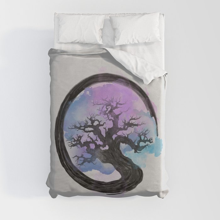 Enso Zen Circle and Bonsai Tree Alcohol Ink Duvet Cover